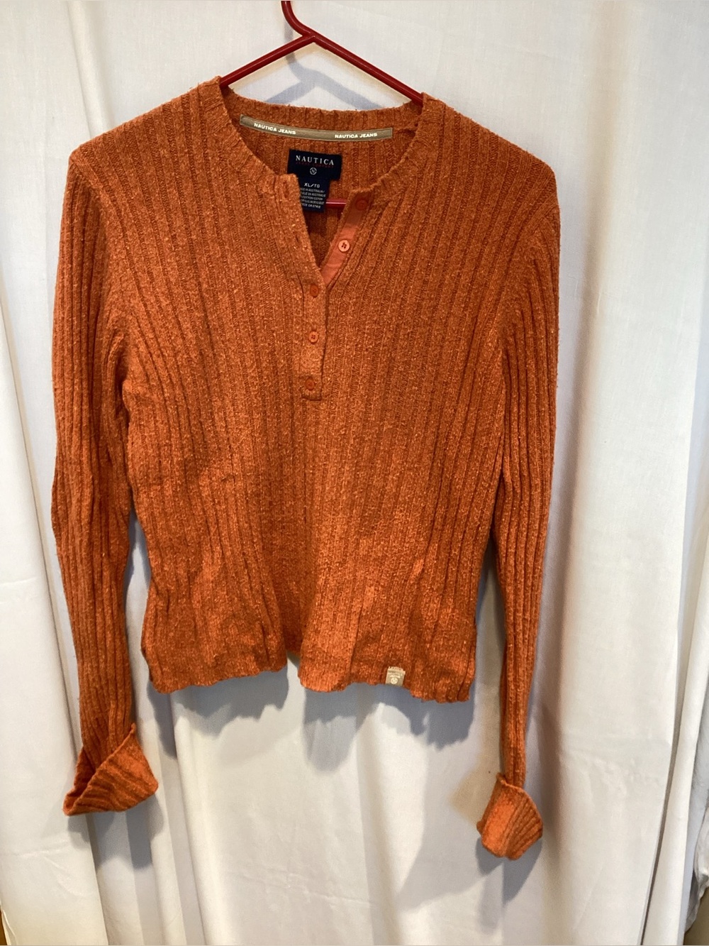 Nautica Orange Ribbed Henley Sweater